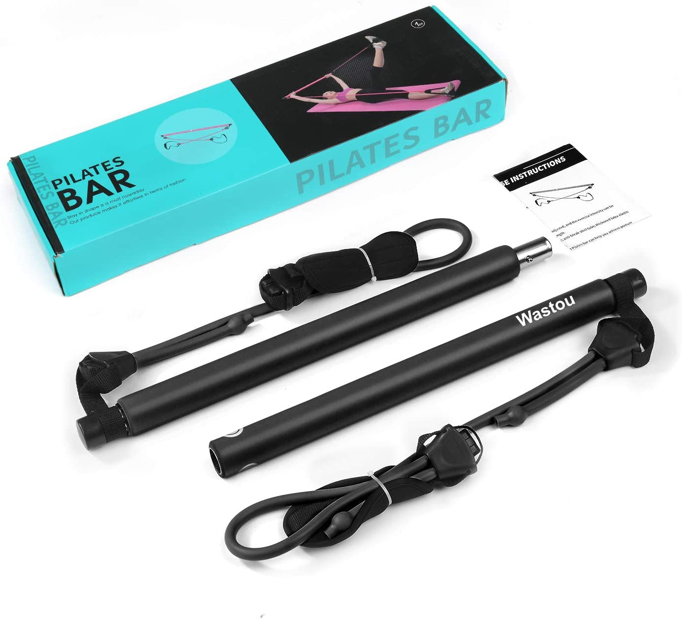 Pilates Bar, Portable Pilates Bar Kit with Adjustable Resistance Band for Different Height, Home Gym Exercise Stick Yoga Bar with Foot Loop for Hipsline, Stretching, Muscle Toning