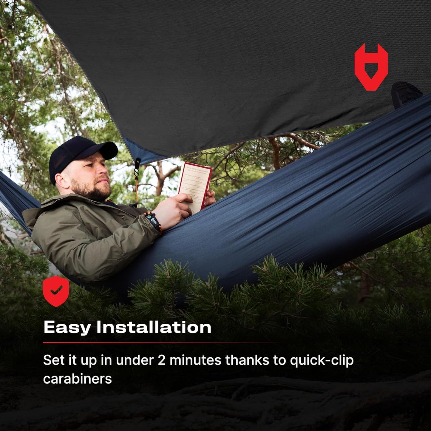 Rain Fly 12X10 Lightweight Survival Camping Tarp; 100% Waterproof; Makes a Great Backpacking Tarp or Hammock Shelter; Comes in Multiple Colors, Survival Bracelet Included; Black