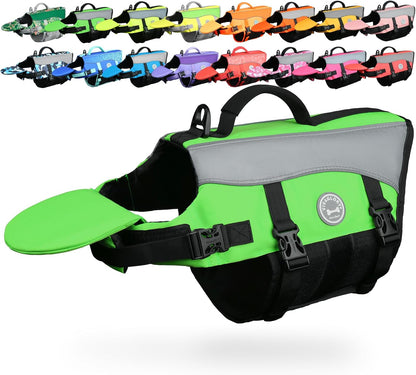 Front Float Dog Life Vest, Dog Life Jacket for Swimming & Boating, Swimming Vest with Chin Float & Handle, Ripstop & Buoyancy for Puppy Doggy, S, Bright Green