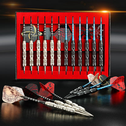 ADKX Steel Tip Darts 12 Pack Set with Nonslip Iron Barrel Aluminum Dart Shafts and Flights + Darts Sharpener + an Gift Box