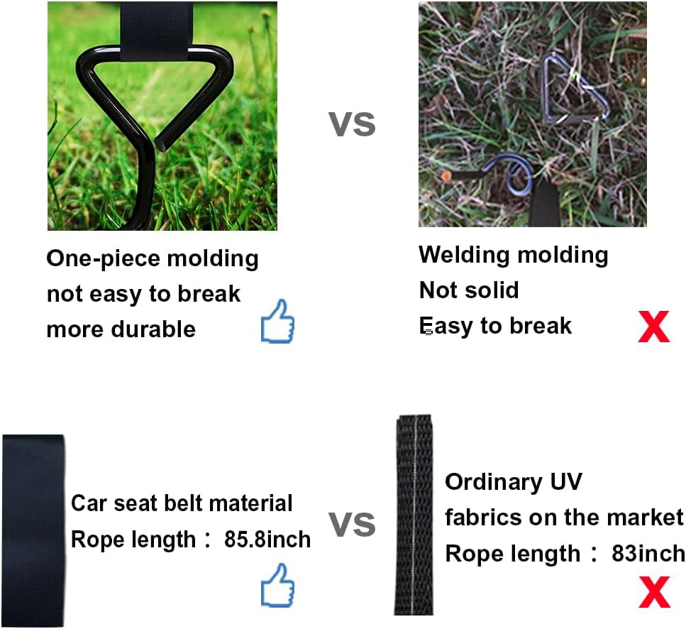 USA Trampoline Stakes Heavy Duty Trampoline Parts Corkscrew Shape Steel Stakes Anchor Kit with T Hook for Trampolines -Set of 4 Bonus 4 Strong Belt,Black