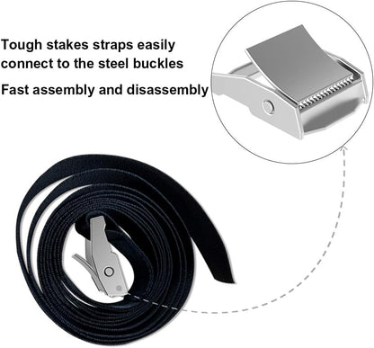 USA Trampoline Stakes Heavy Duty Trampoline Parts Corkscrew Shape Steel Stakes Anchor Kit with T Hook for Trampolines -Set of 4 Bonus 4 Strong Belt,Black