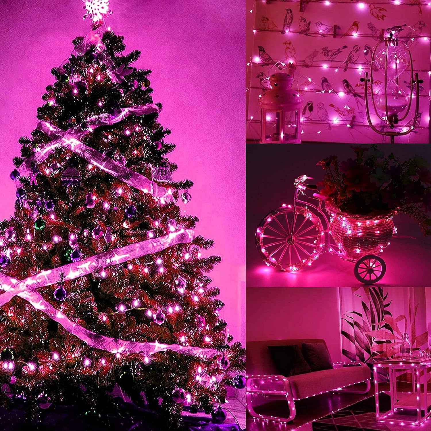 -Solar String Lights Outdoor, 2PK Each 72Ft 200LED Pink Solar String Lights, Copper Wire 8 Modes Solar Fairy Lights for Garden Party Valentine'S Day Decorations(Pink Light)