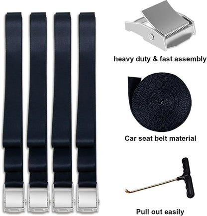 USA Trampoline Stakes Heavy Duty Trampoline Parts Corkscrew Shape Steel Stakes Anchor Kit with T Hook for Trampolines -Set of 4 Bonus 4 Strong Belt,Black