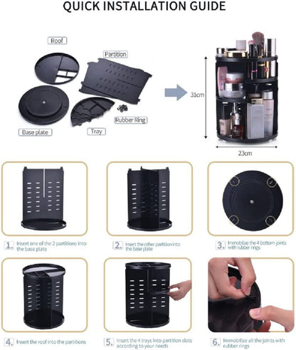 360 Degree Rotating Makeup Organizer for Mothers Day Gifts Extra Large Capacity Adjustable Multifunctional Cosmetic Storage Box for Skin Care Products Makeup Sponges