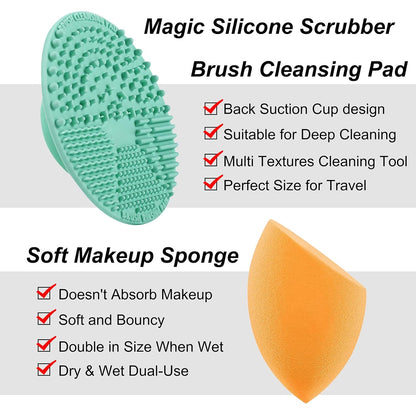 Essential Makeup Brushes Set with Travel Retractable Powder Brush Vegan Hair for Foundation Concealer Eyeshadow Face Contour Brush (10Pcs Pearl Black)