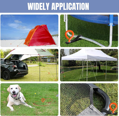 USA Trampoline Stakes Screw in Tent Stakes Parts Heavy Duty for Canopies,4-Pack Outdoor Anchor Kit with Straps(Orange)