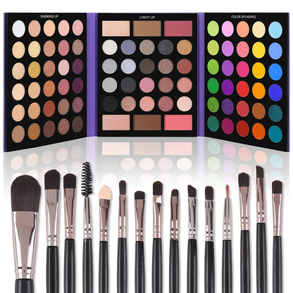Eyeshadow Palette with 15Pcs Brushes Makeup Set, Pigmented 86 Colors Make up Sets Valentine'S Gift, Matte Shimmer Glitter Eye Shadow Pallet Highlighter Contour Blush Powder Brush Beauty Kit