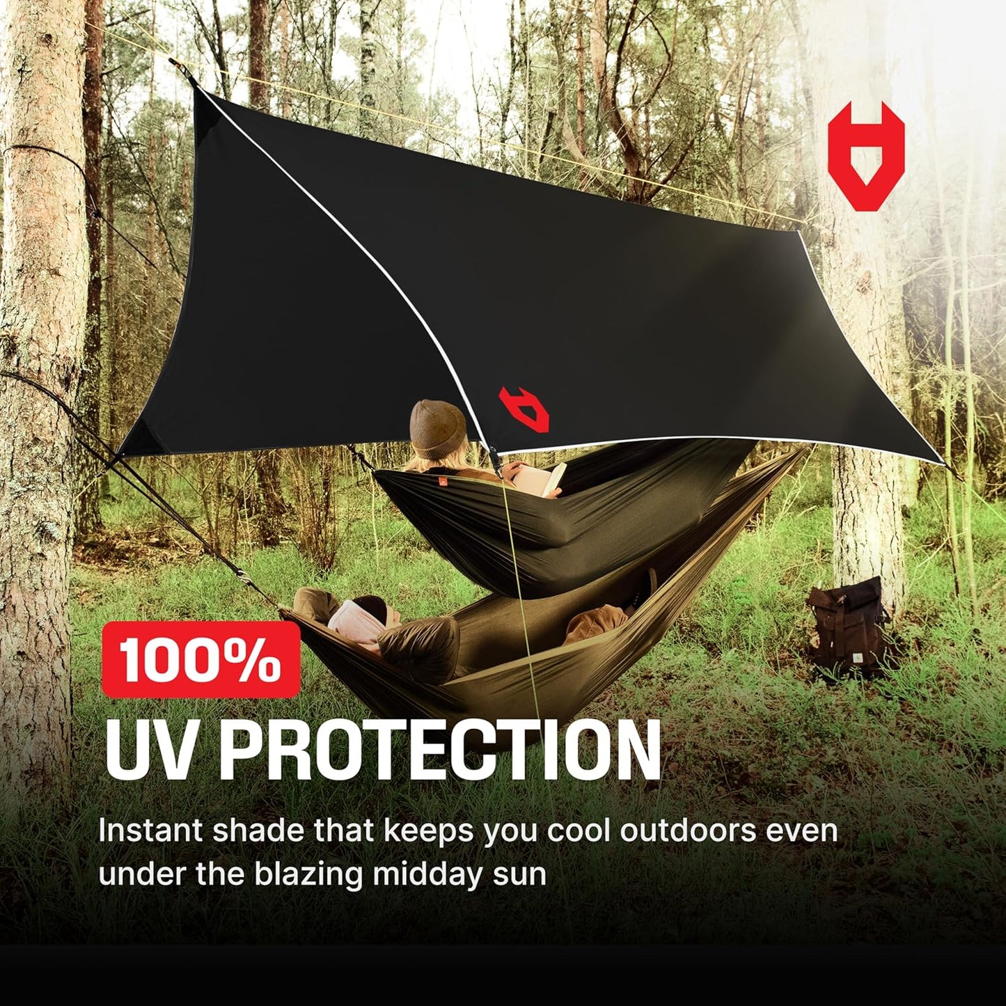 Rain Fly 12X10 Lightweight Survival Camping Tarp; 100% Waterproof; Makes a Great Backpacking Tarp or Hammock Shelter; Comes in Multiple Colors, Survival Bracelet Included; Black