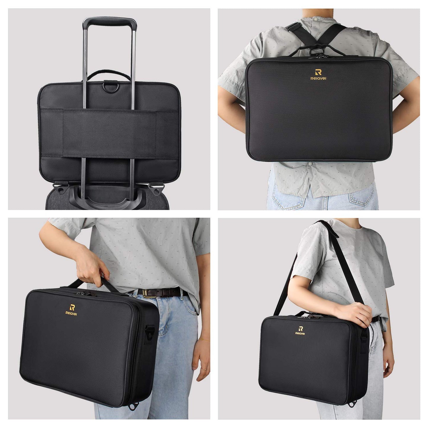 Large Capacity Makeup Case 3 Layers Cosmetic Organizer Brush Bag Barber Train Case Makeup Artist Box for Hair Curler Hair Straightener Brush Set and Cosmetics