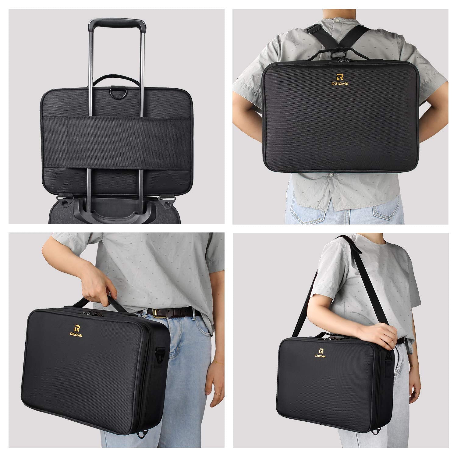 Large Capacity Makeup Case 3 Layers Cosmetic Organizer Brush Bag Barber Train Case Makeup Artist Box for Hair Curler Hair Straightener Brush Set and Cosmetics