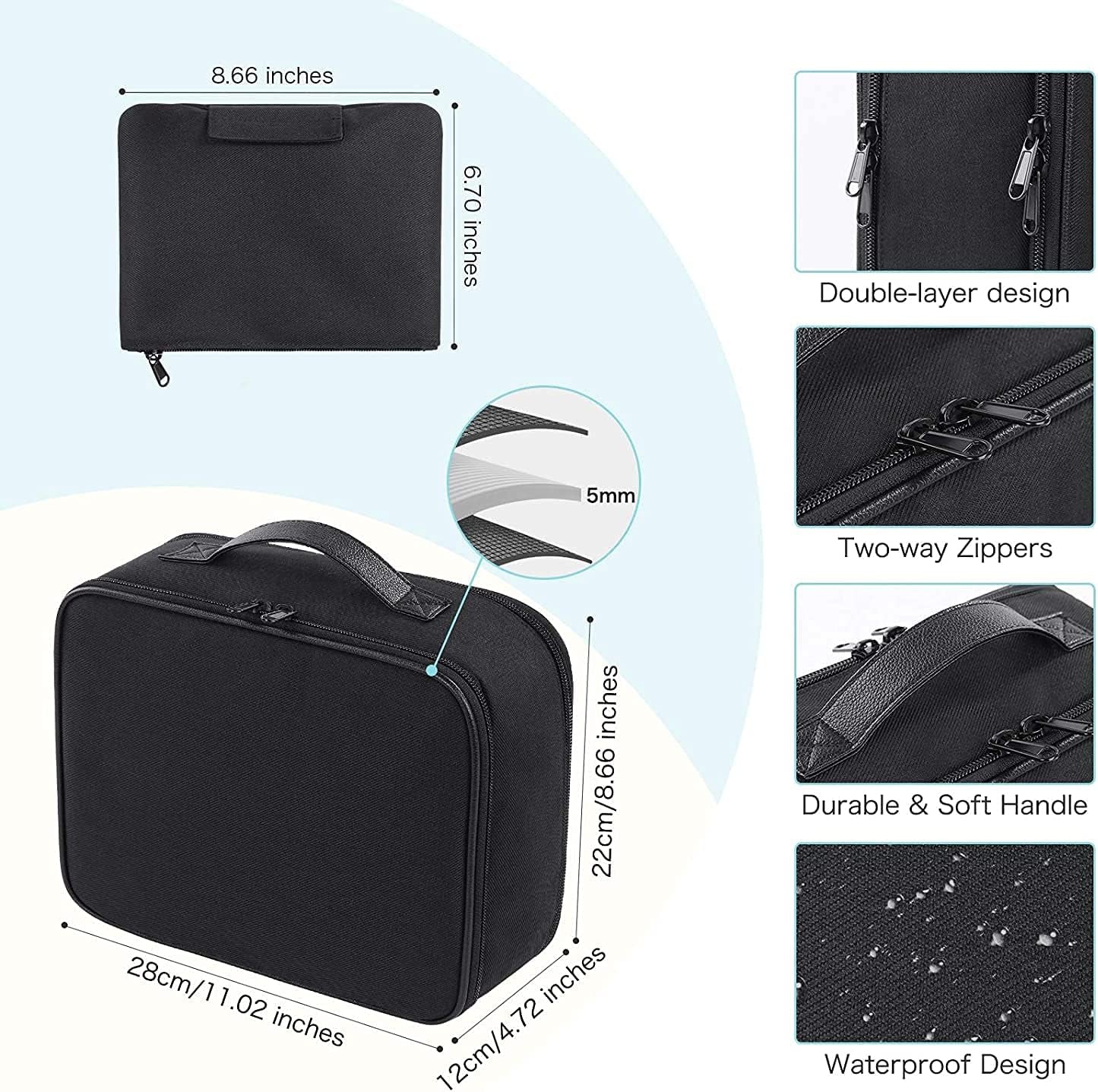 Makeup Bag and Jewelry Bag for Women with Compartments Waterproof Makeup Bag and Jewelry Bag for Women (Black)