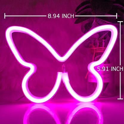 Neon Signs for Bedroom, Butterfly Neon Sign LED Lights USB or Battery Powered, Christmas Decoration Led Light Neon Wall Signs for Girls, Pink Light up Sign for Gift Party Wedding Kids Room Decor, Pink
