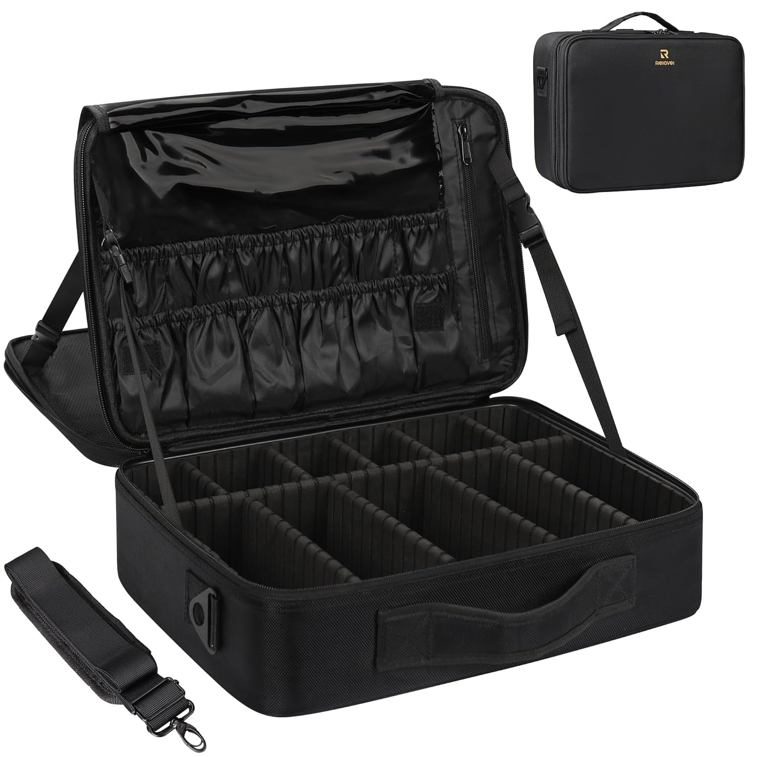 Large Capacity Makeup Case 3 Layers Cosmetic Organizer Brush Bag Barber Train Case Makeup Artist Box for Hair Curler Hair Straightener Brush Set and Cosmetics