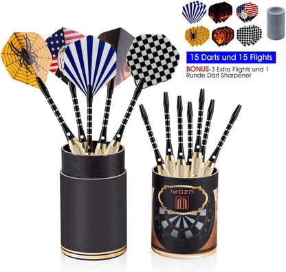 15 Packs Steel Tip Darts 18 Grams with Dart Sharpener and 3 Extra Flights, Aluminum Shafts & Brass Barrels, Levels in Every Rec Room, Man Cave, Bar and Game Room