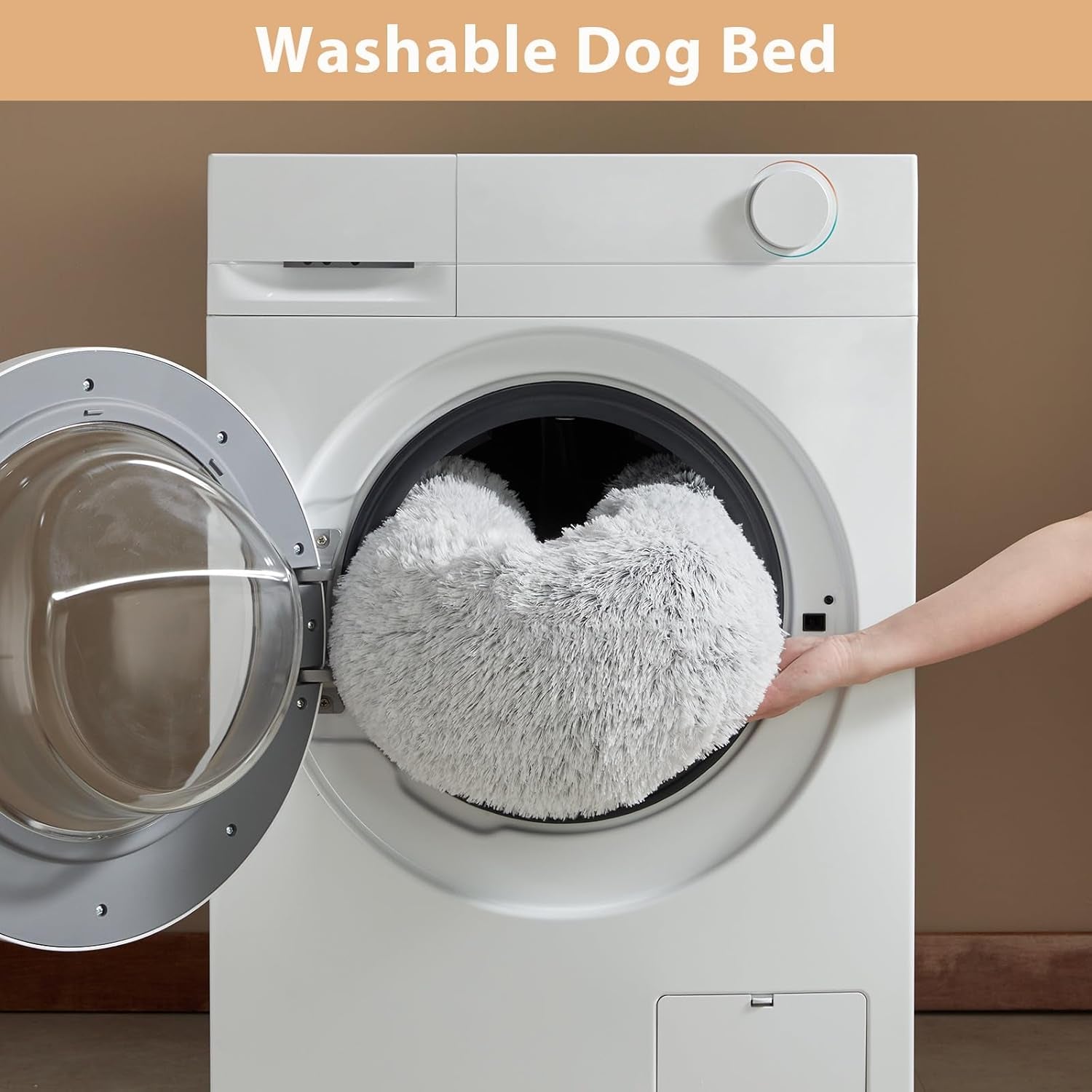 Calming Dog Bed Cat Bed Donut, Faux Fur Pet Bed Self-Warming Donut Cuddler, Comfortable round Plush Dog Beds (24 X 24 Inch, Light Grey)