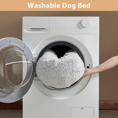 Calming Dog Bed Cat Bed Donut, Faux Fur Pet Bed Self-Warming Donut Cuddler, Comfortable round Plush Dog Beds (24 X 24 Inch, Light Grey)