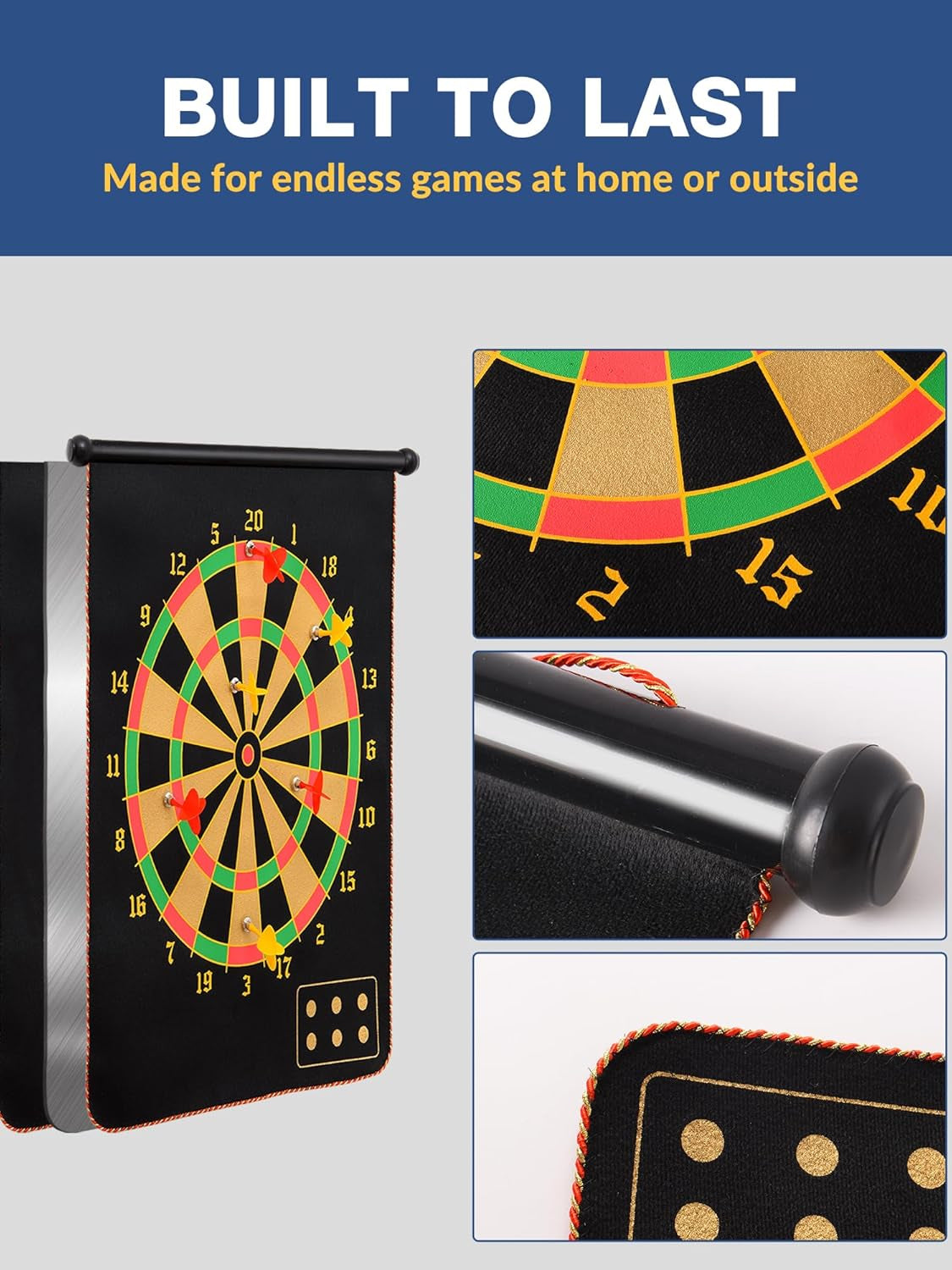 Magnetic Dart Board for Kids, Teens, and Adults — Double-Sided Dart Board Game with Strong Magnetic Darts, Roll-Up Portable Design, Gifts for Teen Boys, Family Parties, Camping, and Birthdays