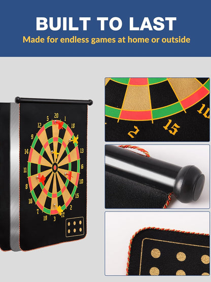 Magnetic Dart Board for Kids, Teens, and Adults — Double-Sided Dart Board Game with Strong Magnetic Darts, Roll-Up Portable Design, Gifts for Teen Boys, Family Parties, Camping, and Birthdays
