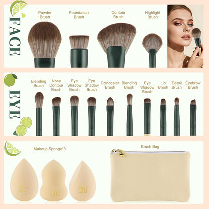 Makeup Brushes 14Pcs with 3Pcs Christmas Sponges Cosmetic Bag Makeup Brush Set for Foundation Blending Face Powder Blush Concealers Eye Shadows