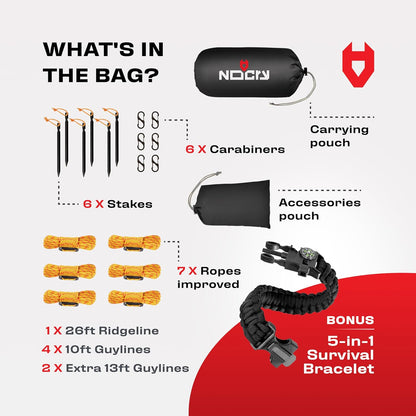 Rain Fly 12X10 Lightweight Survival Camping Tarp; 100% Waterproof; Makes a Great Backpacking Tarp or Hammock Shelter; Comes in Multiple Colors, Survival Bracelet Included; Black