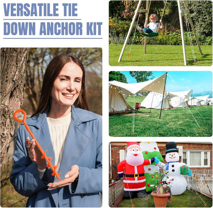 USA Trampoline Stakes Screw in Tent Stakes Parts Heavy Duty for Canopies,4-Pack Outdoor Anchor Kit with Straps(Orange)