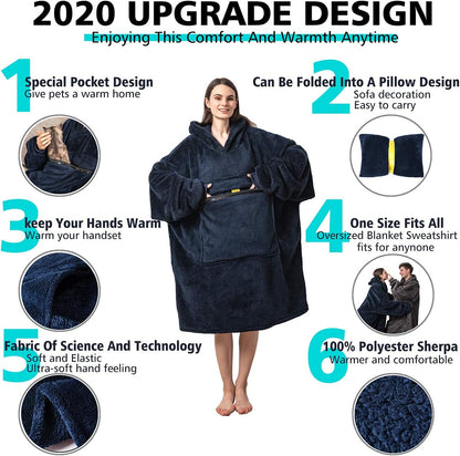 Oversized Blanket Sweatshirt,Comfortable Giant Hoodie Blanket for Women Men Aduls,Sherpa Sweatshirt Blanket with Pocket Sleeves, Super Soft Warm Big Hoody Wearable Blanket,Hoddie Blanket Sweatshirt …