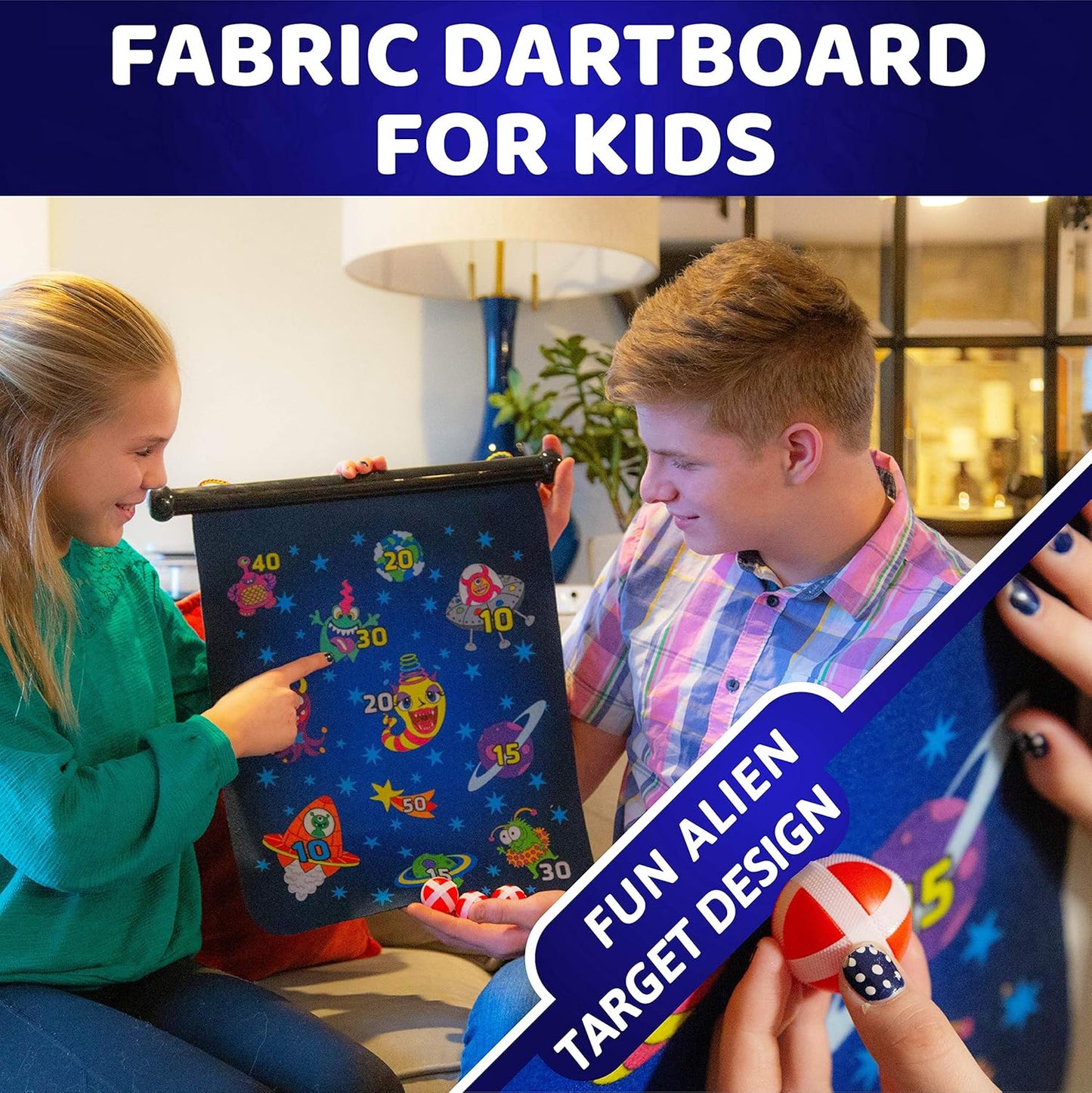 Magnetic Dart Board for Kids - Roll up Double Sided Toy Indoor Outdoor Dart Board Set with 6 Magnetic Throwing Darts and 6 Dart Balls