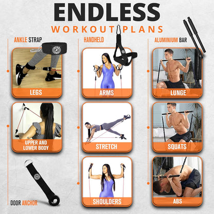 Pilates Bar Kit with Resistance Bands for Women & Men - Pilates Equipment for Home Workouts | Portable Exercise Bar with Adjustable Resistance Band | Gym Stick for Full Body Workout Toning - Fitness