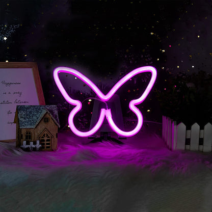 Neon Signs for Bedroom, Butterfly Neon Sign LED Lights USB or Battery Powered, Christmas Decoration Led Light Neon Wall Signs for Girls, Pink Light up Sign for Gift Party Wedding Kids Room Decor, Pink