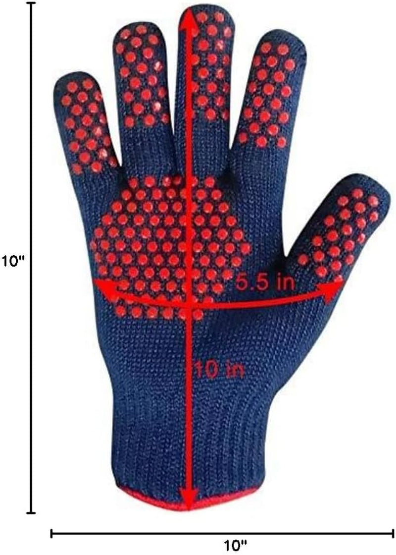 BBQ Grill Gloves,Oven Gloves Extreme 500 Degrees Heat Resistant Grilling Gloves with Food Grade Non-Slip Silicone Dots for Cooking, Grilling, Baking, Smoker, Barbecue, Kitchen(10" Blue)