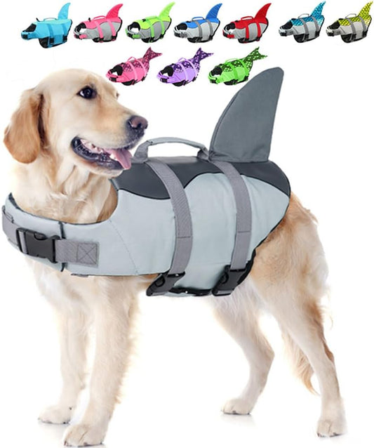 Dog Life Vests, Dog Floats for Swimming, Boat, Pool, Ripstop Pet Life Jacket with High Buoyancy and Lift Handle for Small and Medium Breeds, (M,Grey)
