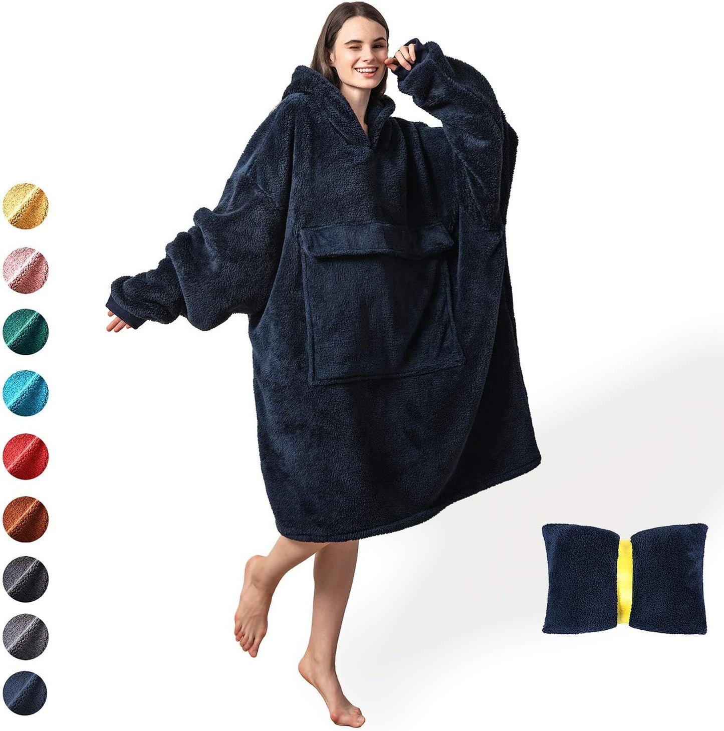 Oversized Blanket Sweatshirt,Comfortable Giant Hoodie Blanket for Women Men Aduls,Sherpa Sweatshirt Blanket with Pocket Sleeves, Super Soft Warm Big Hoody Wearable Blanket,Hoddie Blanket Sweatshirt …