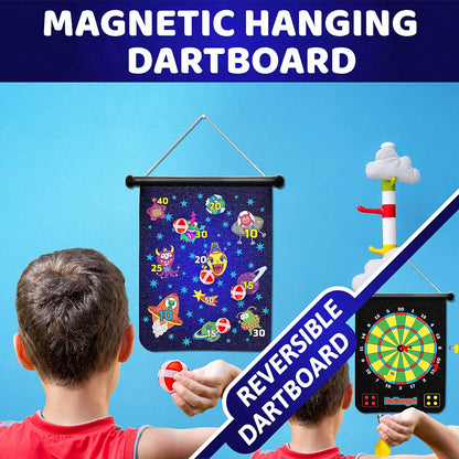 Magnetic Dart Board for Kids - Roll up Double Sided Toy Indoor Outdoor Dart Board Set with 6 Magnetic Throwing Darts and 6 Dart Balls