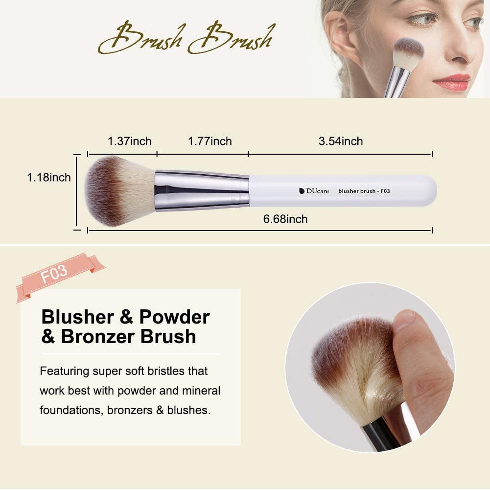 Makeup Brushes 3Pcs Foundation Contour Bronzer Brush,Concealer Brush,Blusher Powder Brush, Face Kabuki Travel Buffing Stippling Liquid Blending Makeup Brush Set White