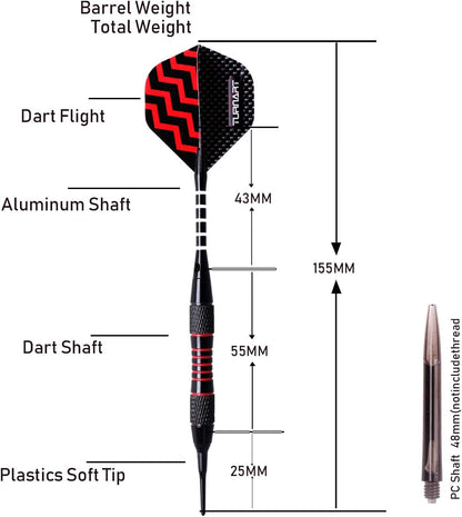 Darts Plastic Tip - Professional Soft Tip Darts Set for Electronic Dartboard 9 Pcs 18 Grams with 50 Extra Tips 9 Shafts 27 Flights Tool Kit Flight Protectors and Gift Darts Case