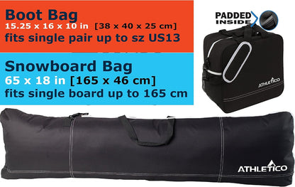 Padded Two-Piece Snowboard and Boot Bag Combo | Store & Transport Snowboard up to 165 CM and Boots up to Size 13 | Includes 1 Padded Snowboard Bag & 1 Padded Boot Bag