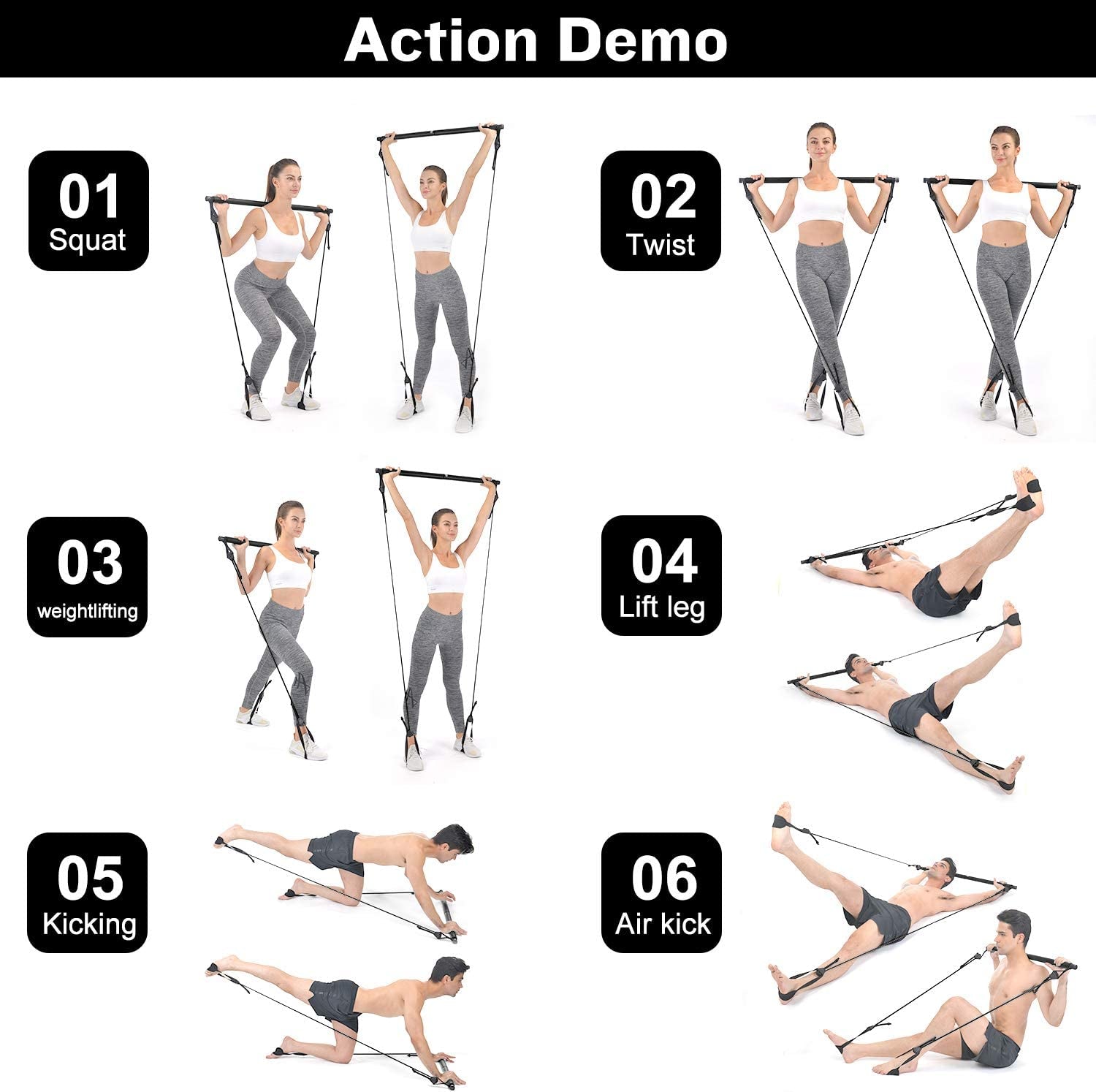 Pilates Bar,  Portable Pilates Bar Kit with Adjustable Resistance Band for Different Height, Home Gym Exercise Stick Yoga Bar with Foot Loop for Hipsline, Stretching, Muscle Toning