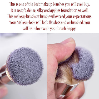 Essential Makeup Brushes Set with Travel Retractable Powder Brush Vegan Hair for Foundation Concealer Eyeshadow Face Contour Brush (10Pcs Pearl Black)