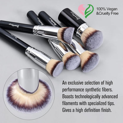 Essential Makeup Brushes Set with Travel Retractable Powder Brush Vegan Hair for Foundation Concealer Eyeshadow Face Contour Brush (10Pcs Pearl Black)