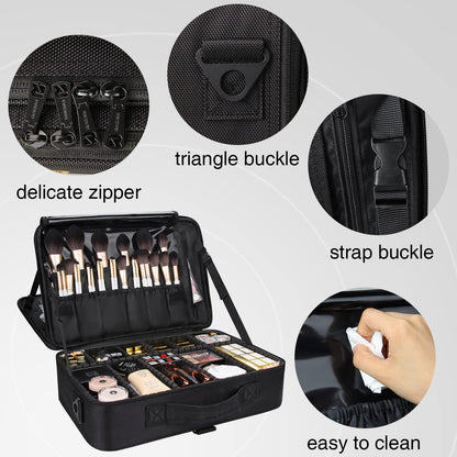 Large Capacity Makeup Case 3 Layers Cosmetic Organizer Brush Bag Barber Train Case Makeup Artist Box for Hair Curler Hair Straightener Brush Set and Cosmetics