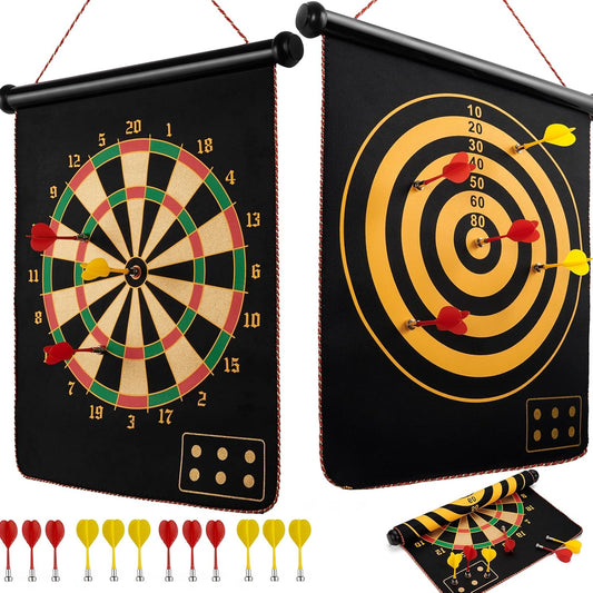 Magnetic Dart Board for Kids, Teens, and Adults — Double-Sided Dart Board Game with Strong Magnetic Darts, Roll-Up Portable Design, Gifts for Teen Boys, Family Parties, Camping, and Birthdays