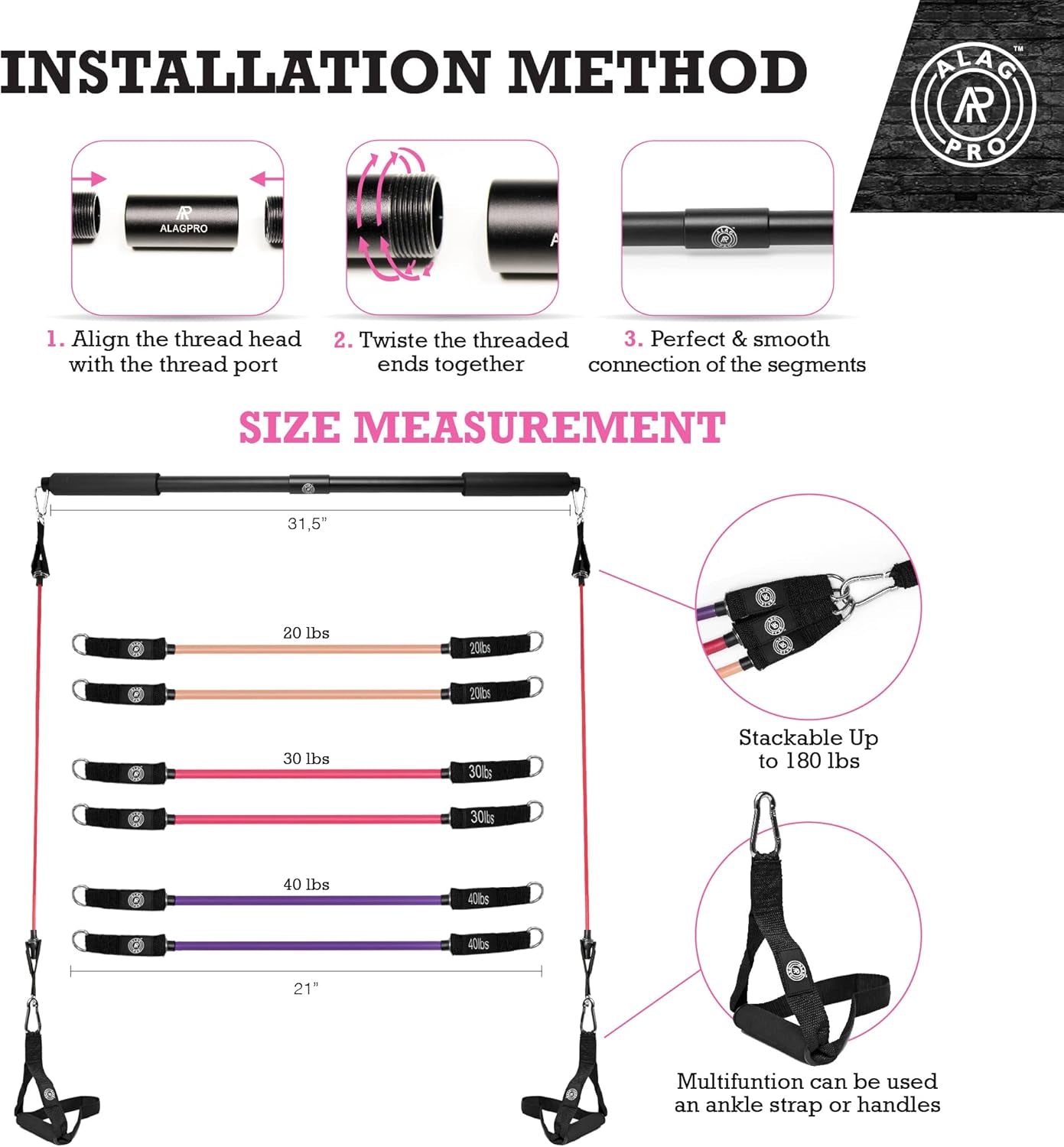 Pilates Bar Kit with Resistance Bands for Women & Men - Pilates Equipment for Home Workouts | Portable Exercise Bar with Adjustable Resistance Band | Gym Stick for Full Body Workout Toning - Fitness