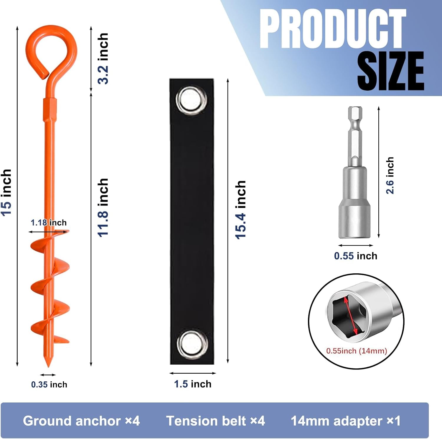 USA Trampoline Stakes Screw in Tent Stakes Parts Heavy Duty for Canopies,4-Pack Outdoor Anchor Kit with Straps(Orange)