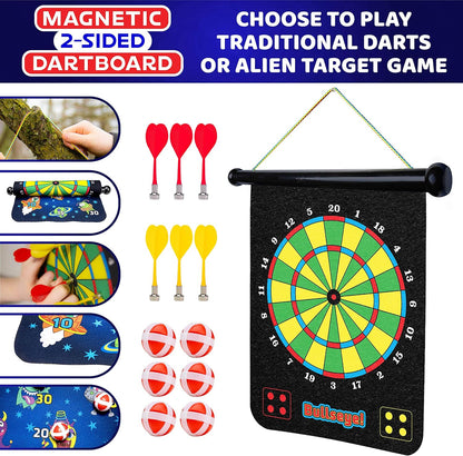 Magnetic Dart Board for Kids - Roll up Double Sided Toy Indoor Outdoor Dart Board Set with 6 Magnetic Throwing Darts and 6 Dart Balls