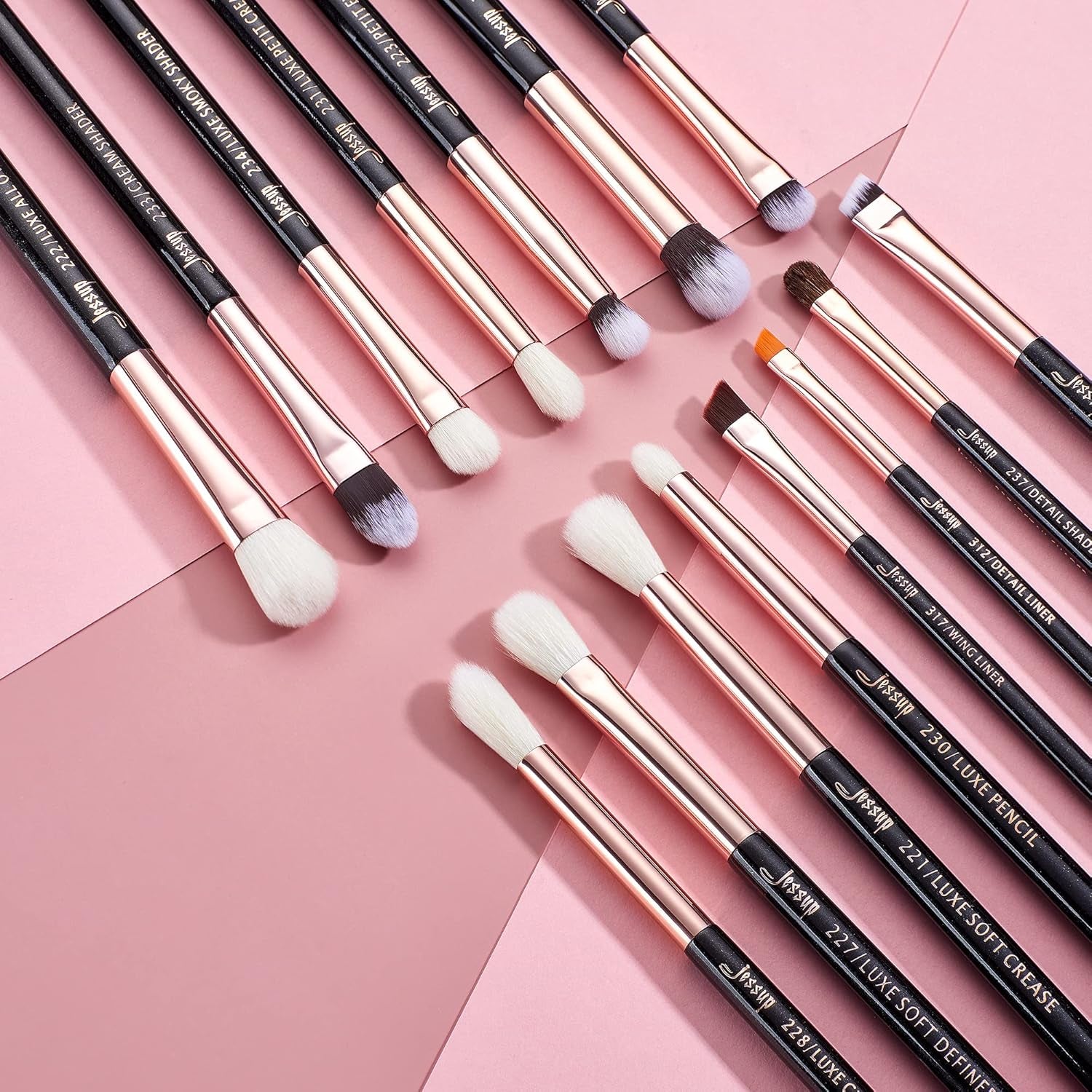 15Pcs Professional Makeup Brushes Set Make up Brush Tools Kit Eye Liner Shader Wood Handle Natural-Synthetic Hair Brushes Pearl Black/Rose Gold T157