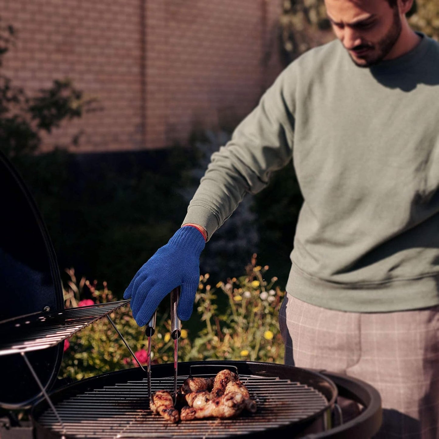 BBQ Grill Gloves,Oven Gloves Extreme 500 Degrees Heat Resistant Grilling Gloves with Food Grade Non-Slip Silicone Dots for Cooking, Grilling, Baking, Smoker, Barbecue, Kitchen(10" Blue)