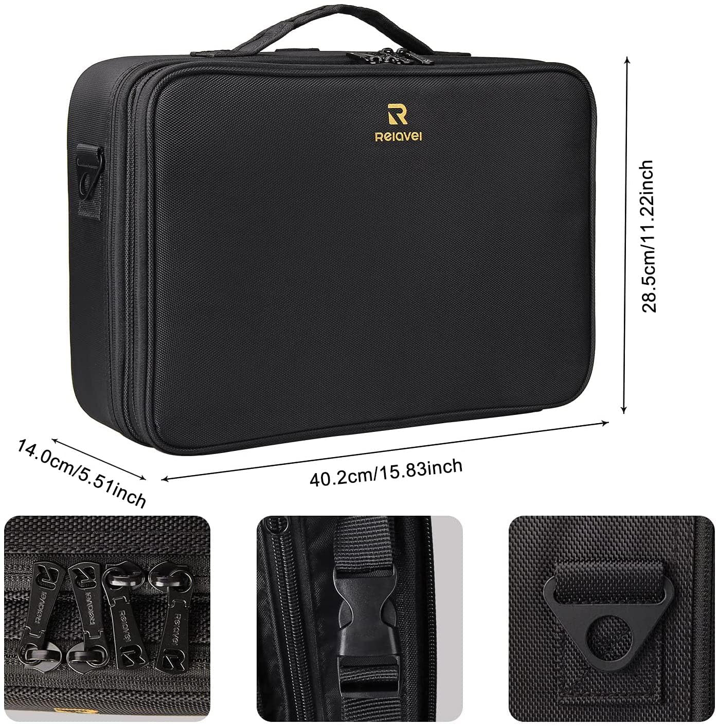 Large Capacity Makeup Case 3 Layers Cosmetic Organizer Brush Bag Barber Train Case Makeup Artist Box for Hair Curler Hair Straightener Brush Set and Cosmetics