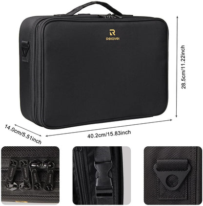 Large Capacity Makeup Case 3 Layers Cosmetic Organizer Brush Bag Barber Train Case Makeup Artist Box for Hair Curler Hair Straightener Brush Set and Cosmetics