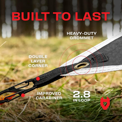 Rain Fly 12X10 Lightweight Survival Camping Tarp; 100% Waterproof; Makes a Great Backpacking Tarp or Hammock Shelter; Comes in Multiple Colors, Survival Bracelet Included; Black